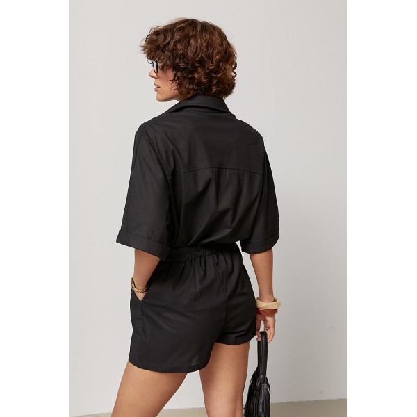 Костюм жіночий лляний із шортами чорний Lurex