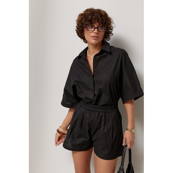 Костюм жіночий лляний із шортами чорний Lurex