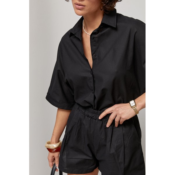 Костюм жіночий лляний із шортами чорний Lurex