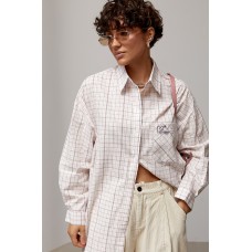 Рубашка женская хлопковая в клетку с вышивкой лавандовая