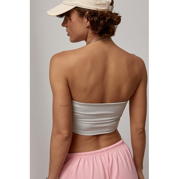 Топ спортивный с чашечками короткий серый Lurex