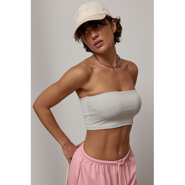 Топ спортивный с чашечками короткий серый Lurex