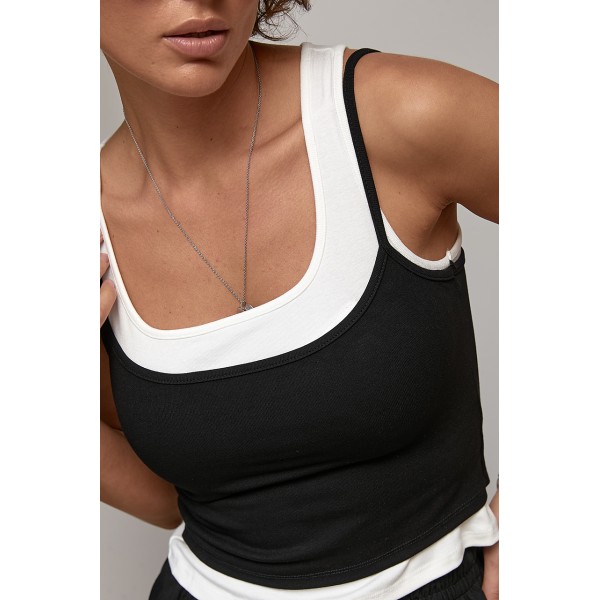 Топ женский двойной трикотажный черный Lurex
