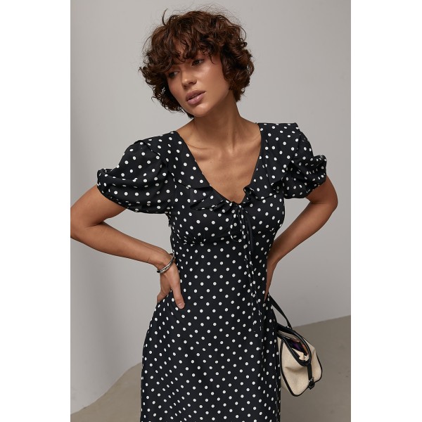 Платье женское длинное в горошек с фонариками черное Lurex