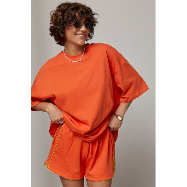 Костюм спортивный женский с шортами оранжевый Lurex