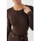 Боді жіноче трикотажне приталене з довгим рукавом коричневе Lurex