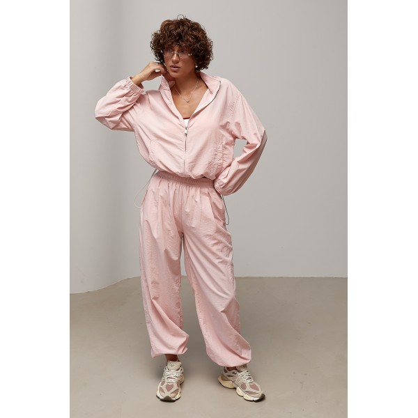 Костюм женский спортивный из плащевки свободный пудра Lurex
