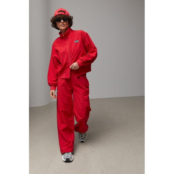 Костюм спортивный свободный с курткой красный Lurex