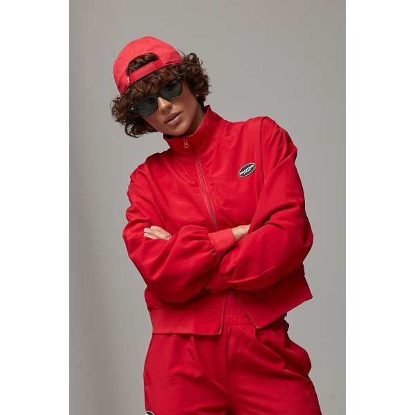 Костюм спортивный свободный с курткой красный Lurex