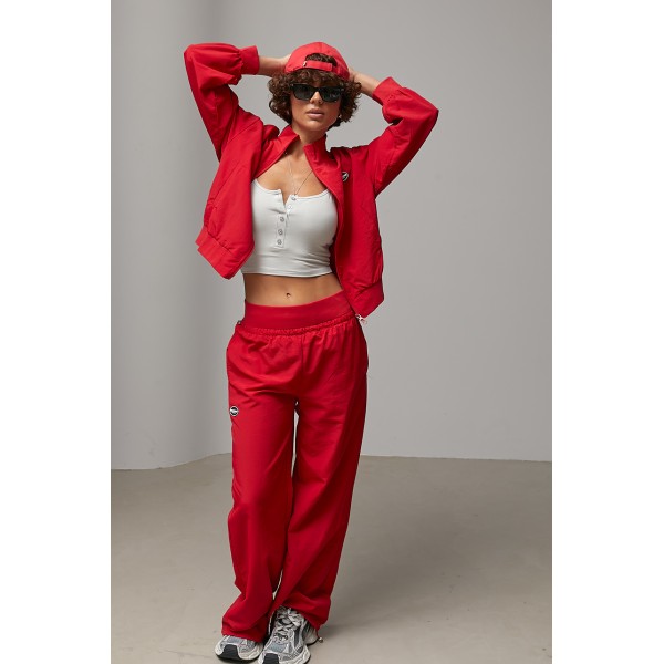 Костюм спортивный свободный с курткой красный Lurex