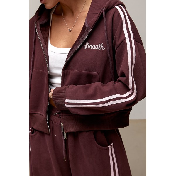 Костюм женский теплый спортивный с лампасами из хлопка баклажановый Lurex
