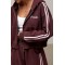 Костюм женский теплый спортивный с лампасами из хлопка баклажановый Lurex