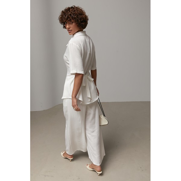 Костюм женский льняной с брюками белый Lurex