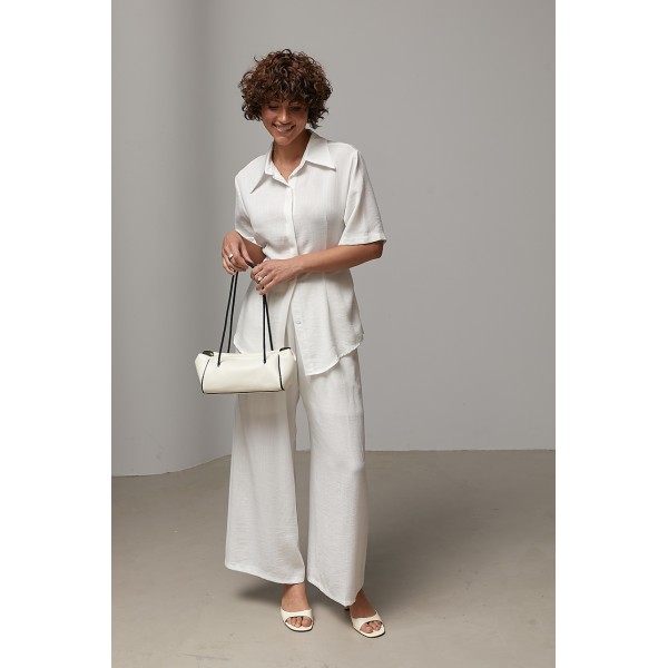 Костюм женский льняной с брюками белый Lurex