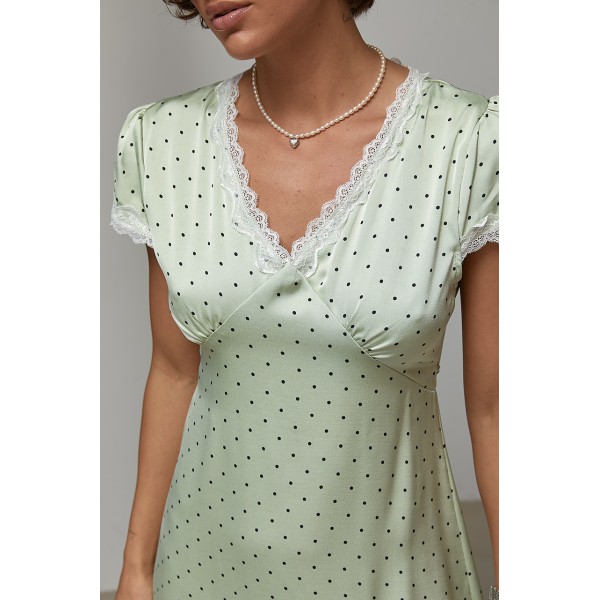 Платье женское мини в горох с кружевом мятное Lurex
