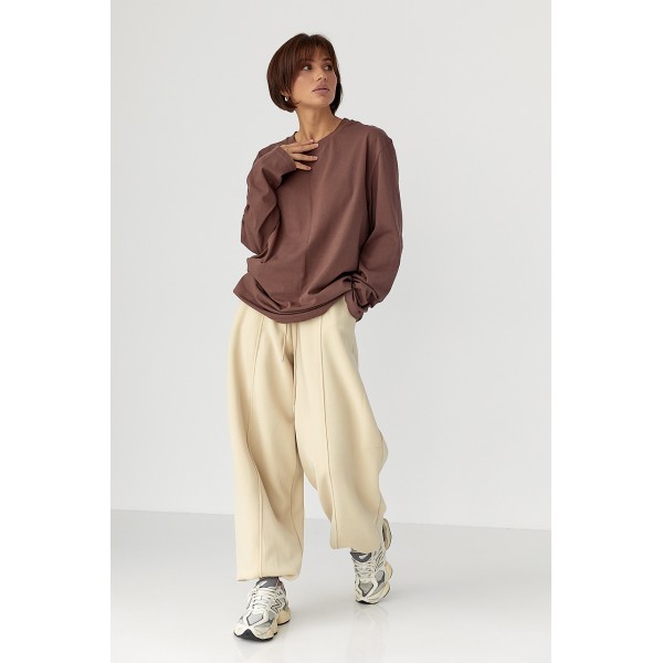 Лонгслив женский оверсайз однотонный хлопок коричневый Lurex