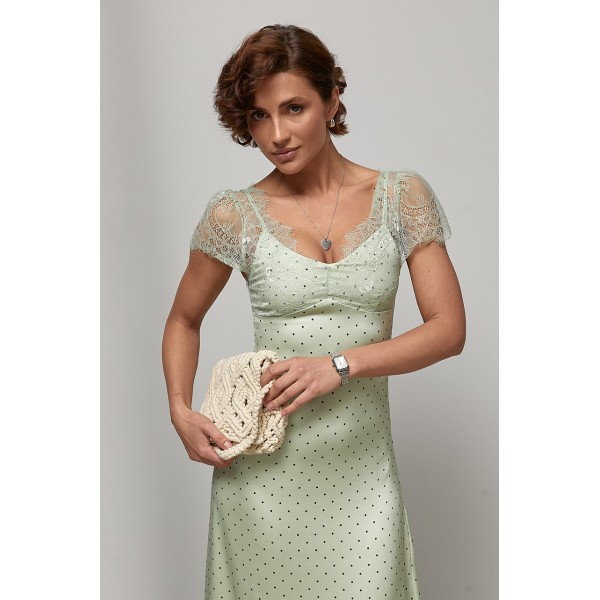 Платье женское длинное в горох с кружевными рукавами Lurex