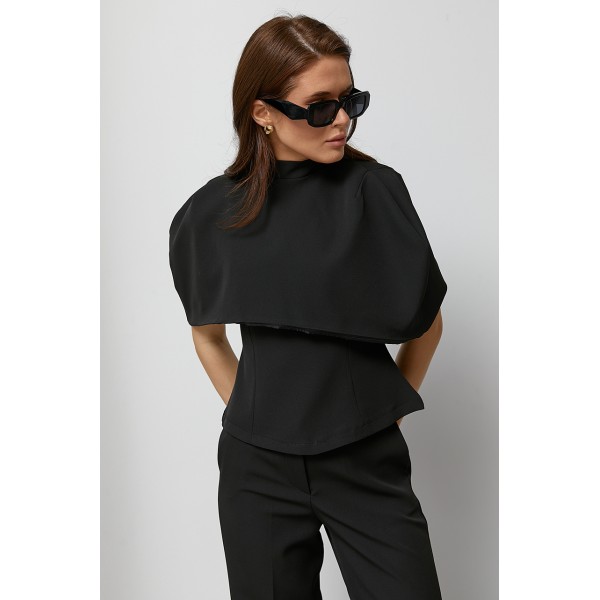 Костюм-тройка женский костюмный с кейпом черный Lurex