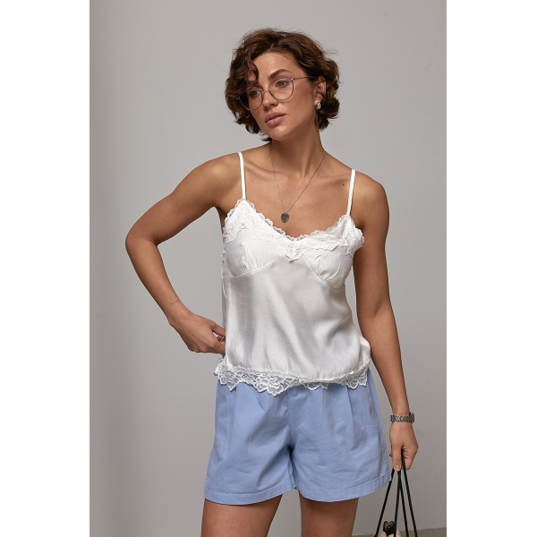 Топ женский кружевной на бретелях хлопок белый Lurex