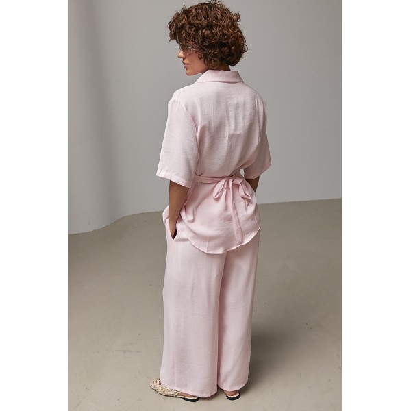 Костюм жіночий лляний зі штанами рожевий Lurex