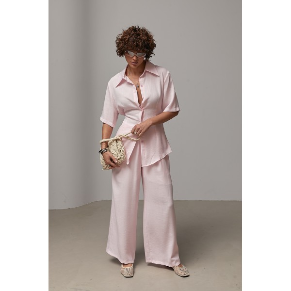 Костюм жіночий лляний зі штанами рожевий Lurex
