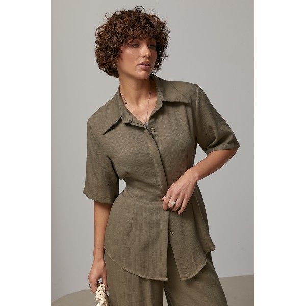 Костюм женский льняной с брюками коричневый Lurex
