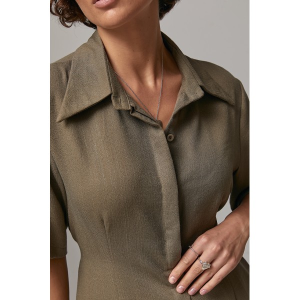 Костюм женский льняной с брюками коричневый Lurex