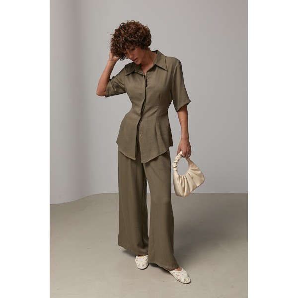 Костюм женский льняной с брюками коричневый Lurex