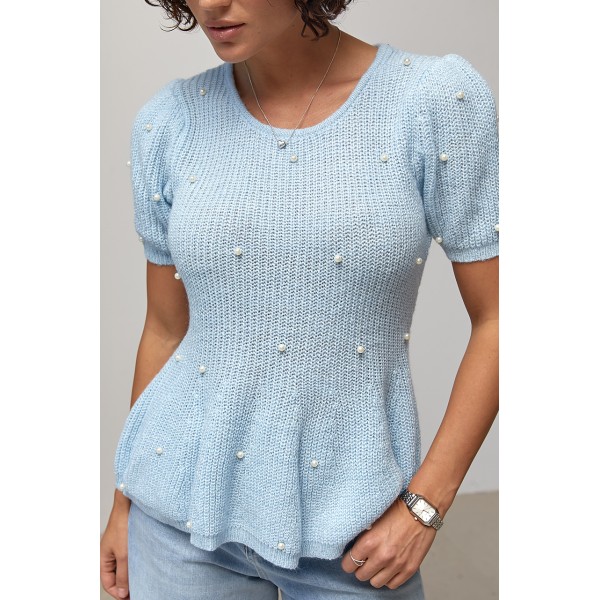 Кофта женская приталенная баска голубая Lurex