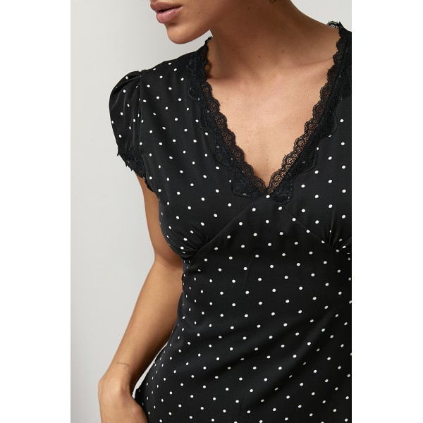 Плаття жіноче коротке в горох з мереживом Lurex