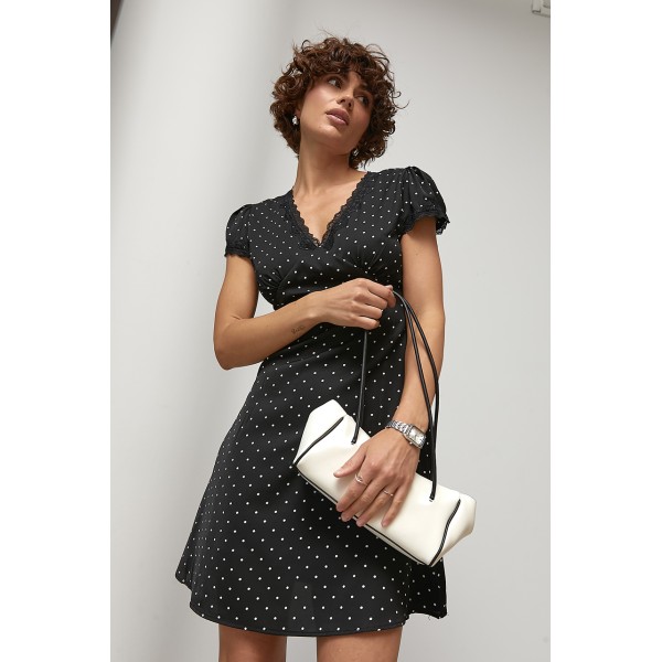 Плаття жіноче коротке в горох з мереживом Lurex