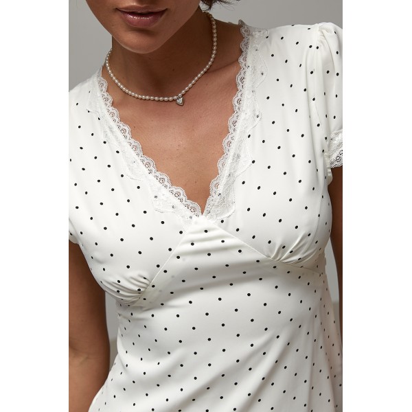 Платье женское мини горох молочное кружевное Lurex