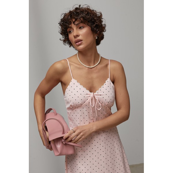 Сарафан женский в горох с кружевом розовый Lurex
