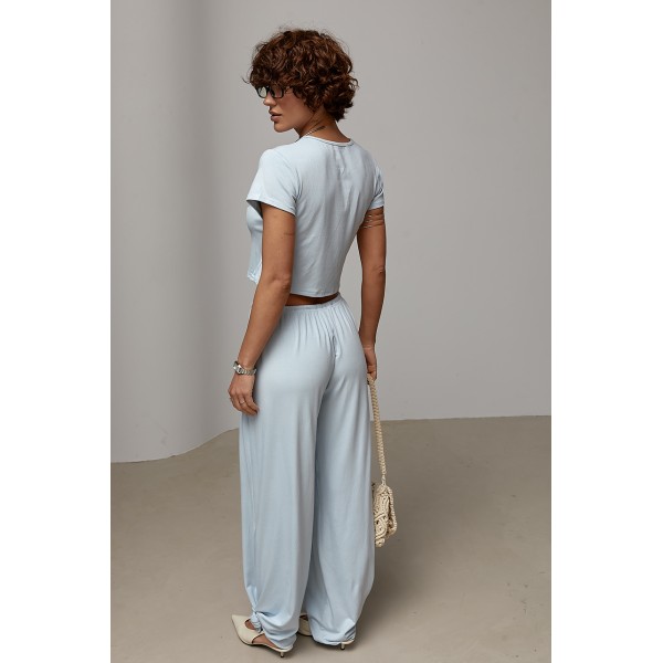Костюм женский спортивный с брюками трикотаж голубой Lurex