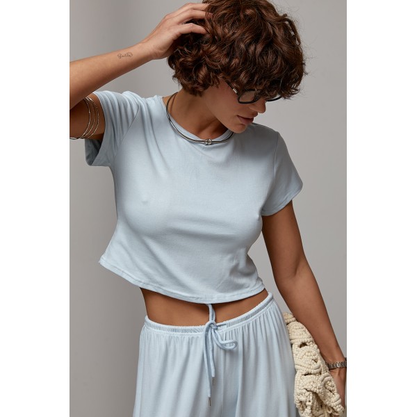 Костюм женский спортивный с брюками трикотаж голубой Lurex