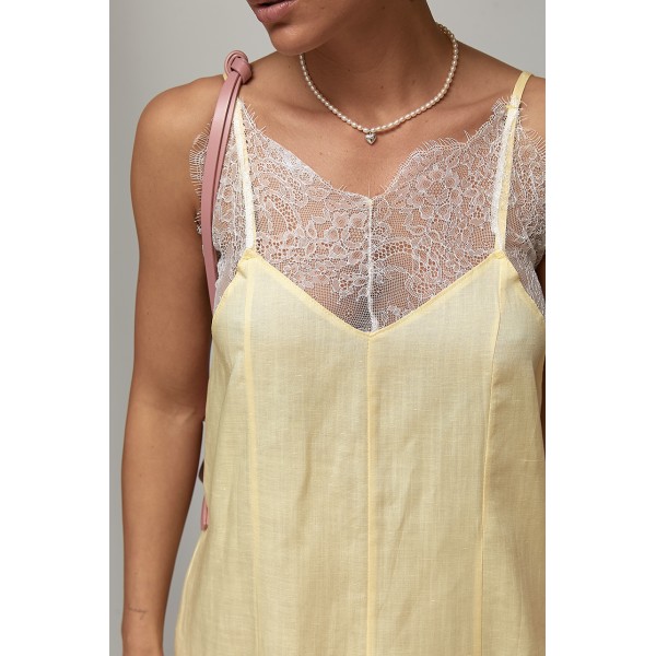 Сукня-сарафан жіноча лляна з мереживом жовта Lurex