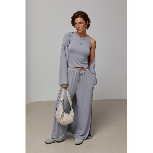Костюм женский трикотажный с кардиганом и аладинами джинс Lurex