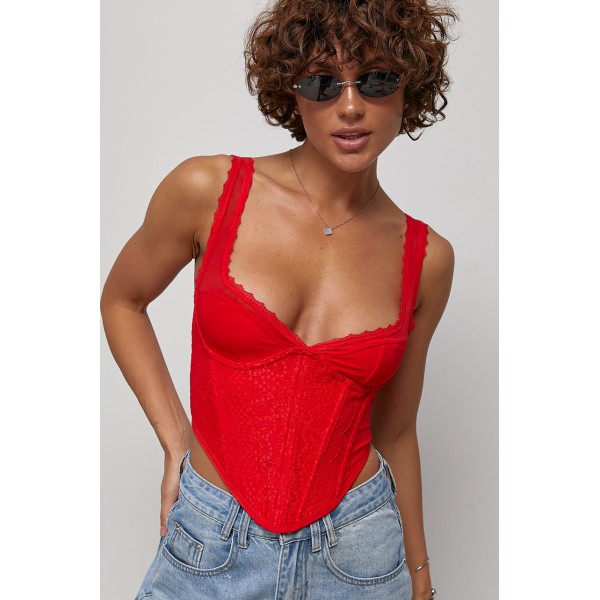 Корсет жіночий мереживний червоний Lurex