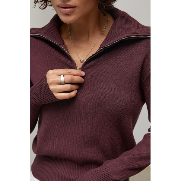 Джемпер женский вязаный с воротником баклажановый Lurex