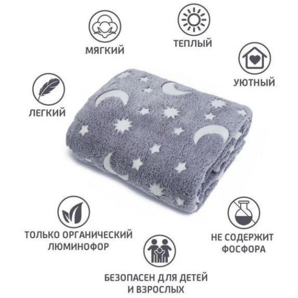 Плед, що світиться в темряві,  Blanket 120х150 см сірий Magic Blanket
