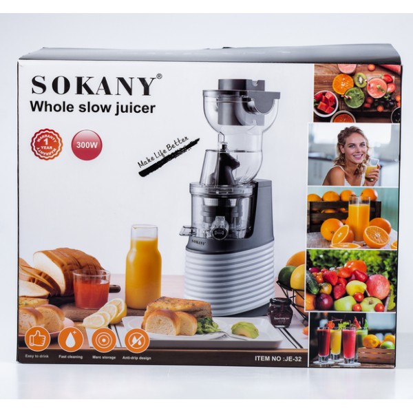 Соковыжималка шнековая Sokany JE-32 300 Вт 300 мл белая Sokany