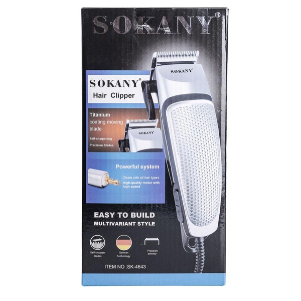 машинка для стрижки sokany sk-4643 мережева 4 насадки чорна Sokany