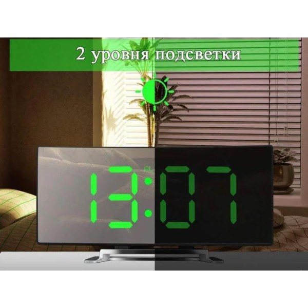 Зеркальные LED часы DT-6507 с термометром черные generic