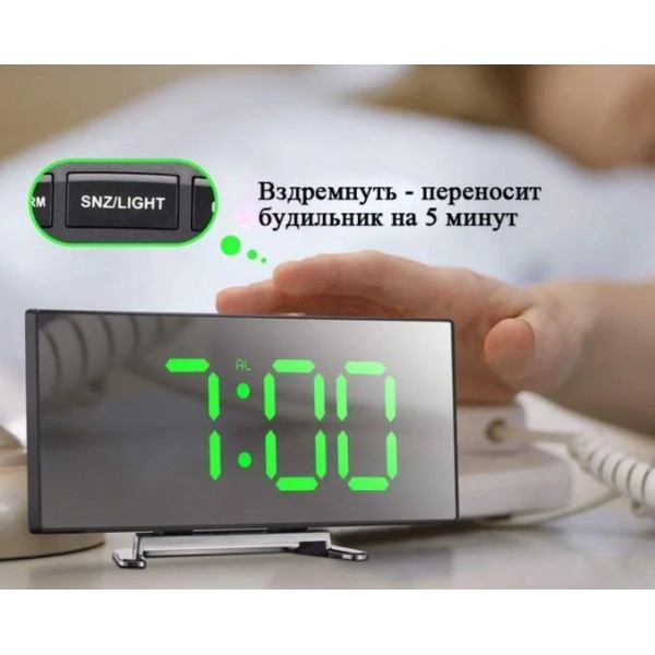 Зеркальные LED часы DT-6507 с термометром черные generic