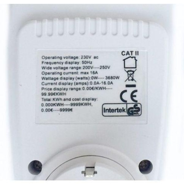 Розетка-енергометр Intertek Cat 2 3680 Вт ватметр вольтметр intertek