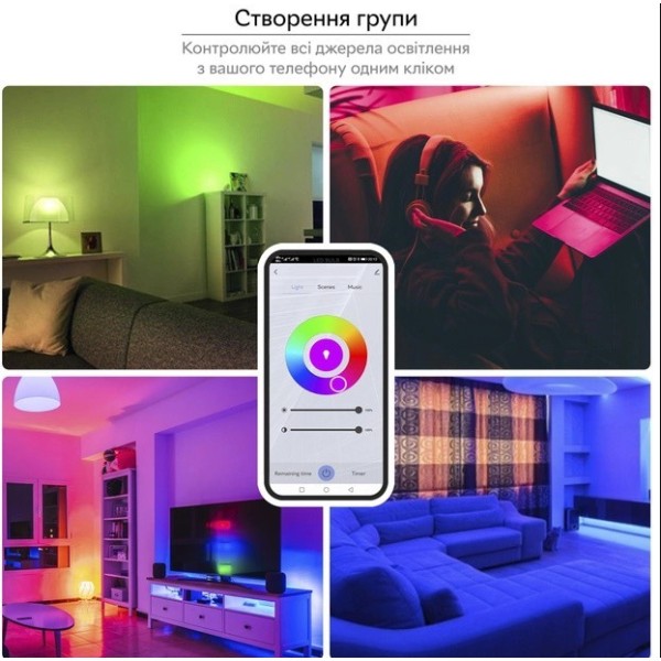 Лампочка світлодіодна E27 RGB  WI-FI TUYA 9 Вт біла generic