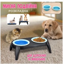 Двойная складная миска на подставке Pet Bowl Set серая