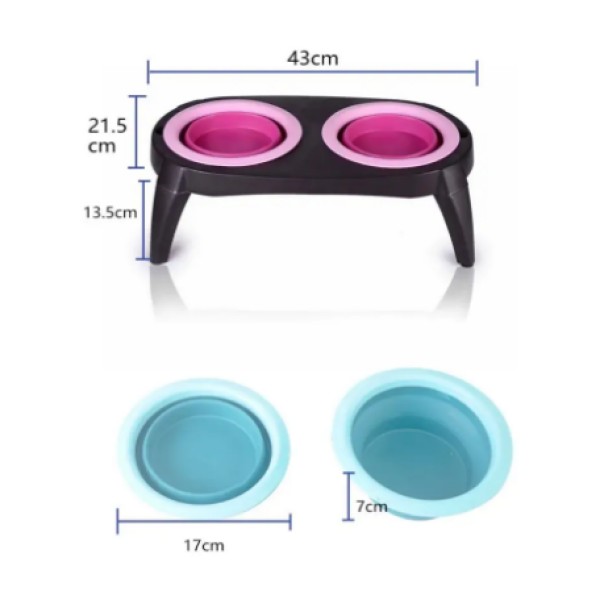 Двойная складная миска на подставке Pet Bowl Set серая generic