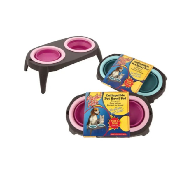 Двойная складная миска на подставке Pet Bowl Set серая generic