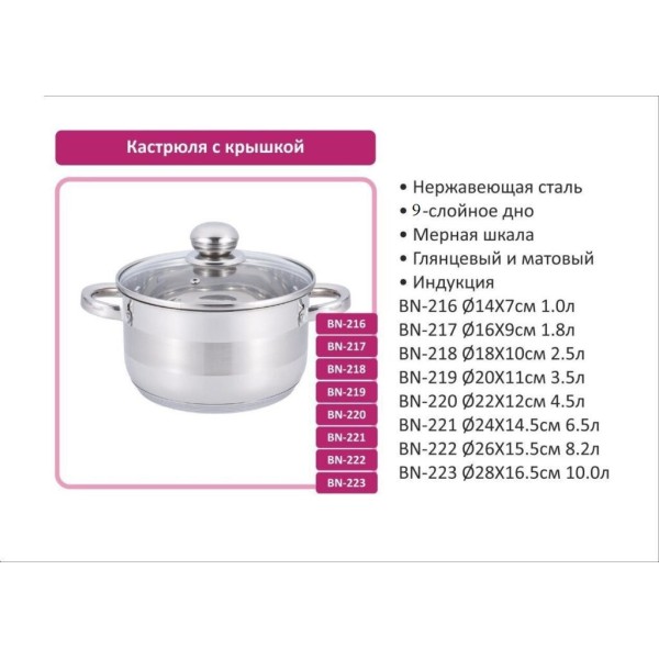 Кастрюля нержавеющая Benson 8.2 л сталь Benson